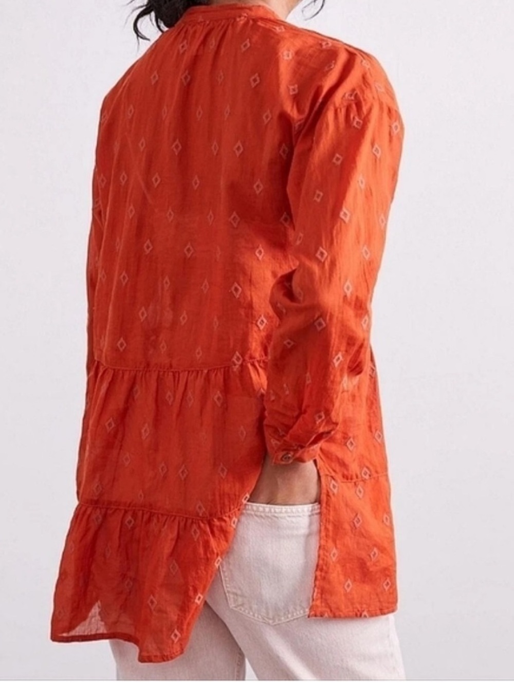 PILCRO Anthropologie Burnt Orange Tiered Tunic Cotton Boho Lightweight Size S - Picture 4 of 9